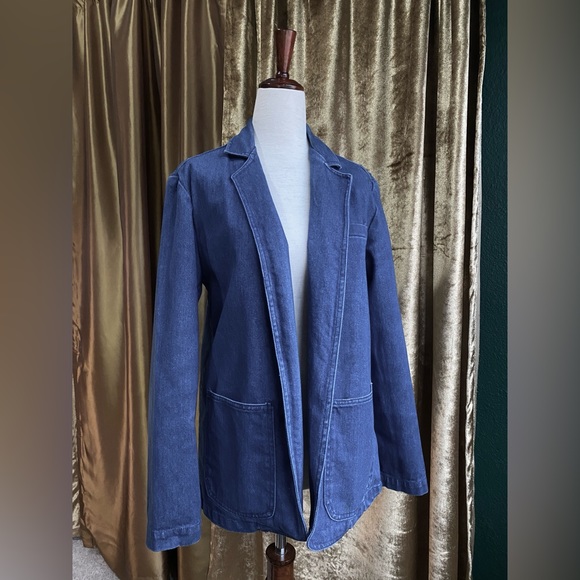 Vintage Denim Jean Jacket, 1970s, Solid Soft & Muted Blue, Big Pockets, S/M - Picture 2 of 12